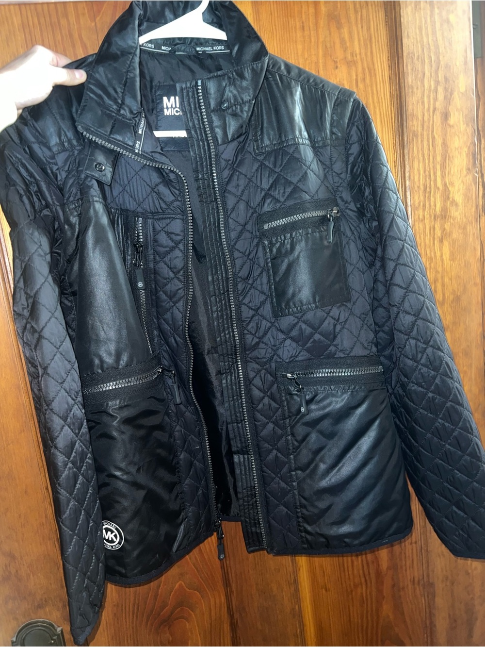 Michael Kors Black Quilted Jacket with MK Logo Patch